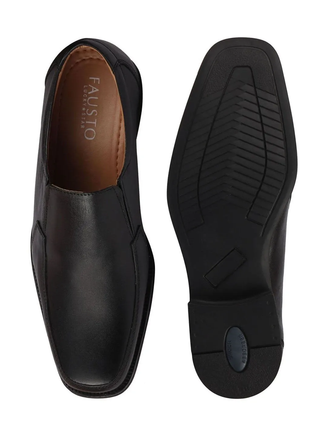 Men Black Formal Leather Slip On Shoes with Shock Absorber TPR Sole