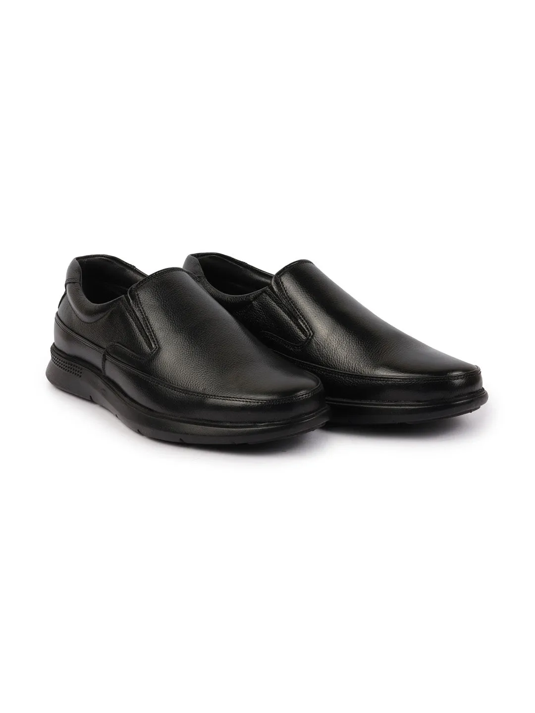 Men Black Genuine Burnish Leather Formal Dress Slip On Flat Heel Shoes For Office|Work|Loafer|Half Shoes|Cut Shoe