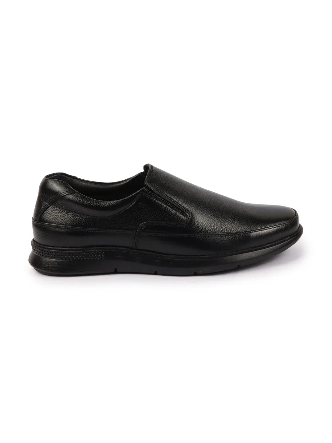 Men Black Genuine Burnish Leather Formal Dress Slip On Flat Heel Shoes For Office|Work|Loafer|Half Shoes|Cut Shoe