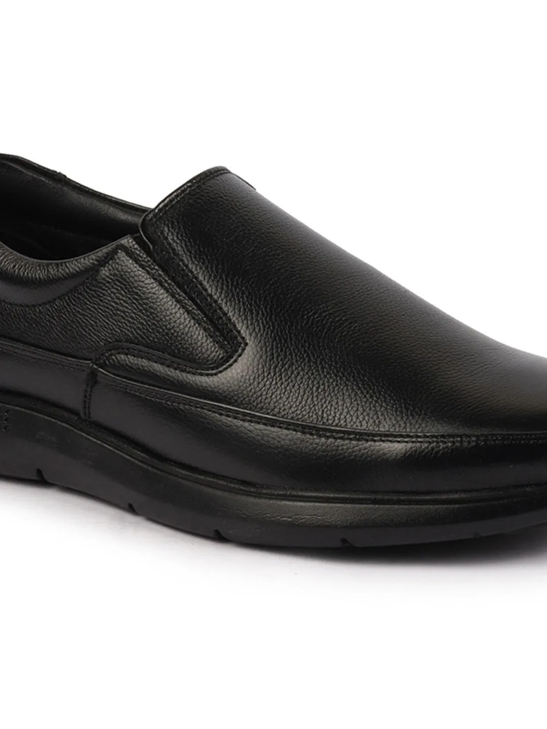 Men Black Genuine Burnish Leather Formal Dress Slip On Flat Heel Shoes For Office|Work|Loafer|Half Shoes|Cut Shoe