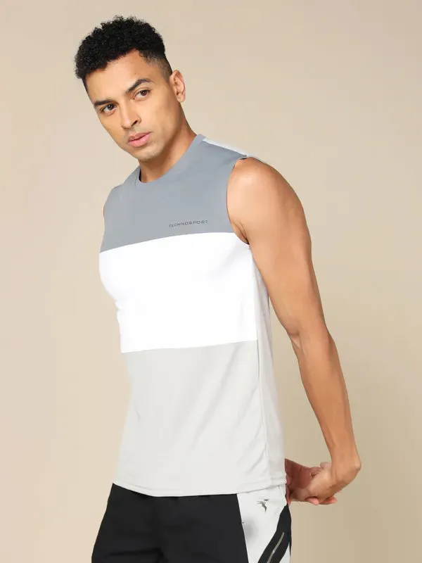 Men Colorblock Slim Fit Crew Neck Innerwear Vest with TECHNO COOL 