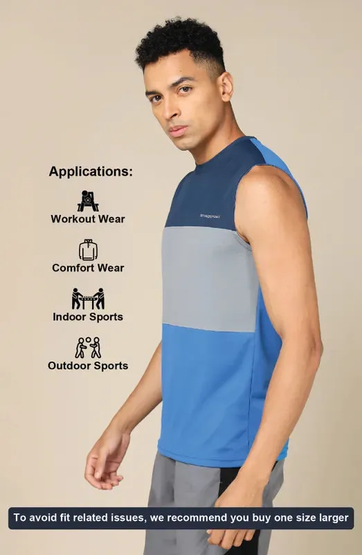 Men Colorblock Slim Fit Crew Neck Innerwear Vest with TECHNO COOL 