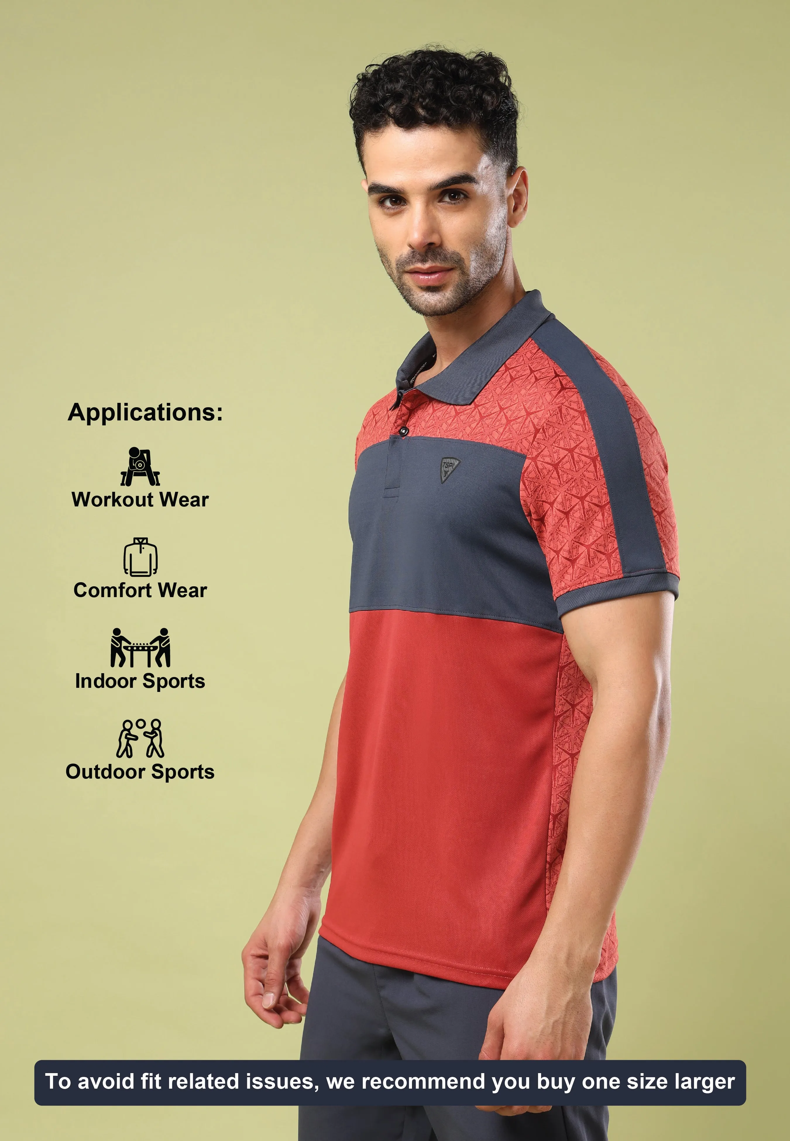 Men Colorblock Slim Fit Polo Sports T-shirt with DOUBLE COOL