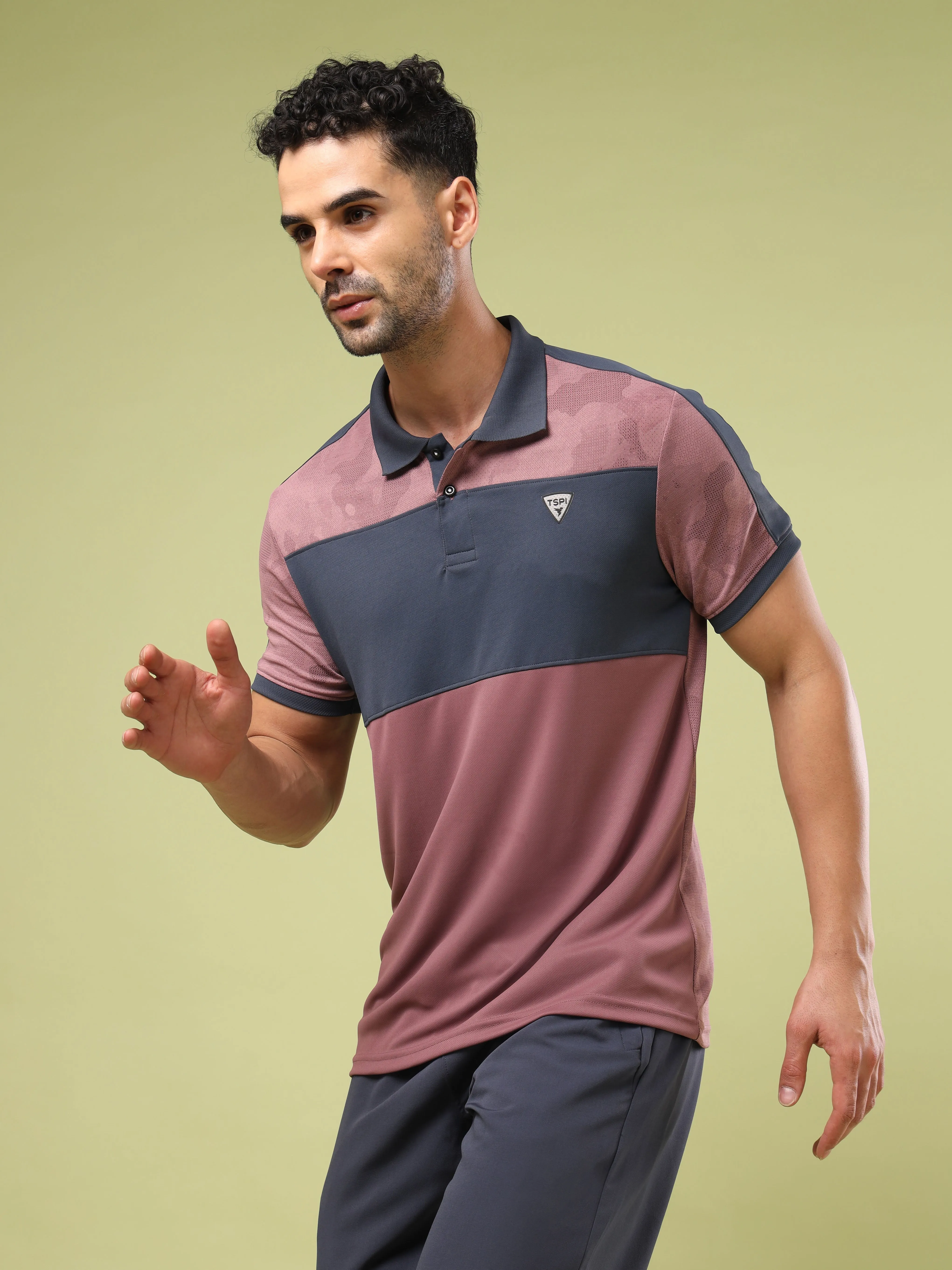 Men Colorblock Slim Fit Polo Sports T-shirt with DOUBLE COOL