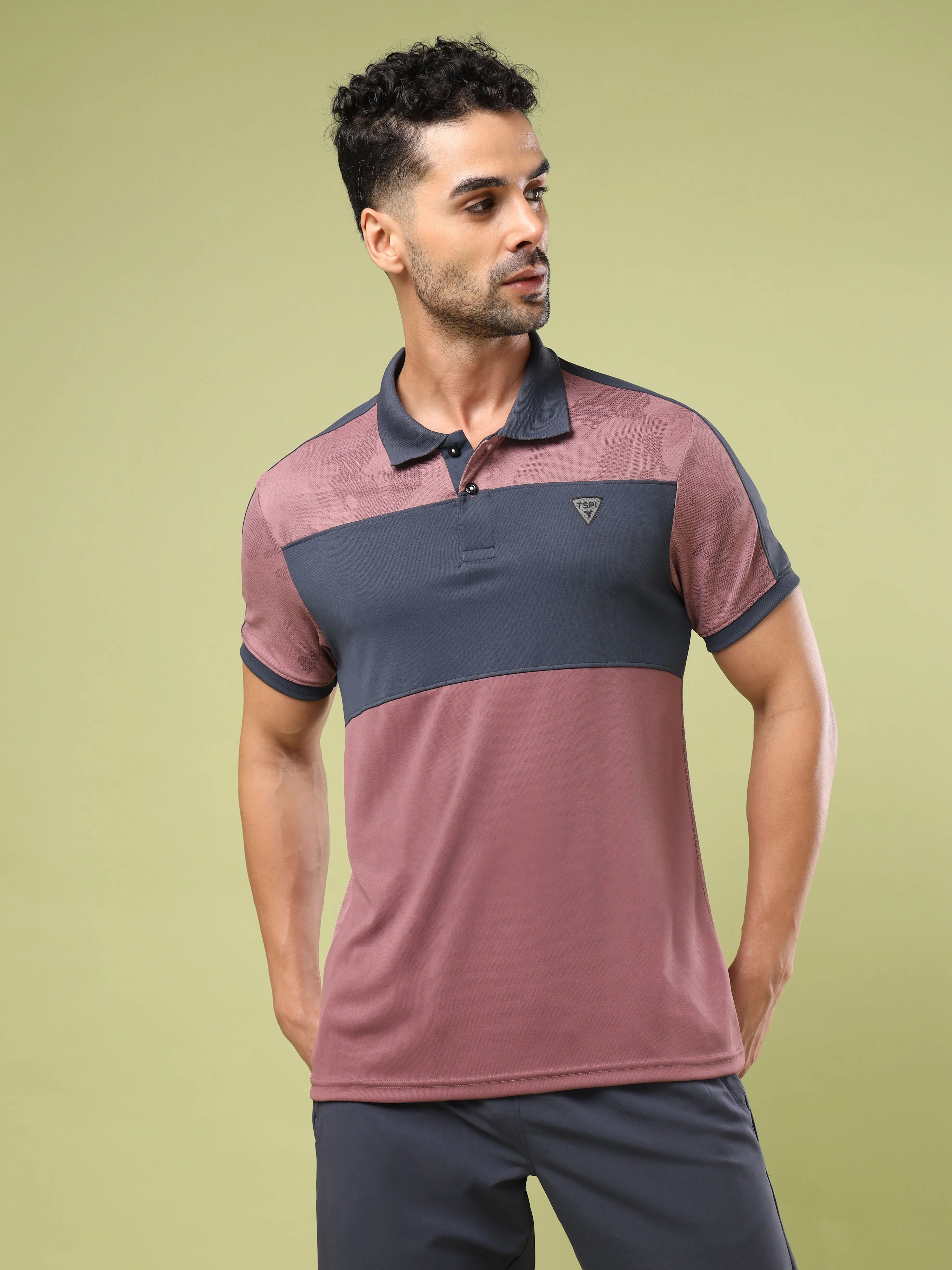 Men Colorblock Slim Fit Polo Sports T-shirt with DOUBLE COOL