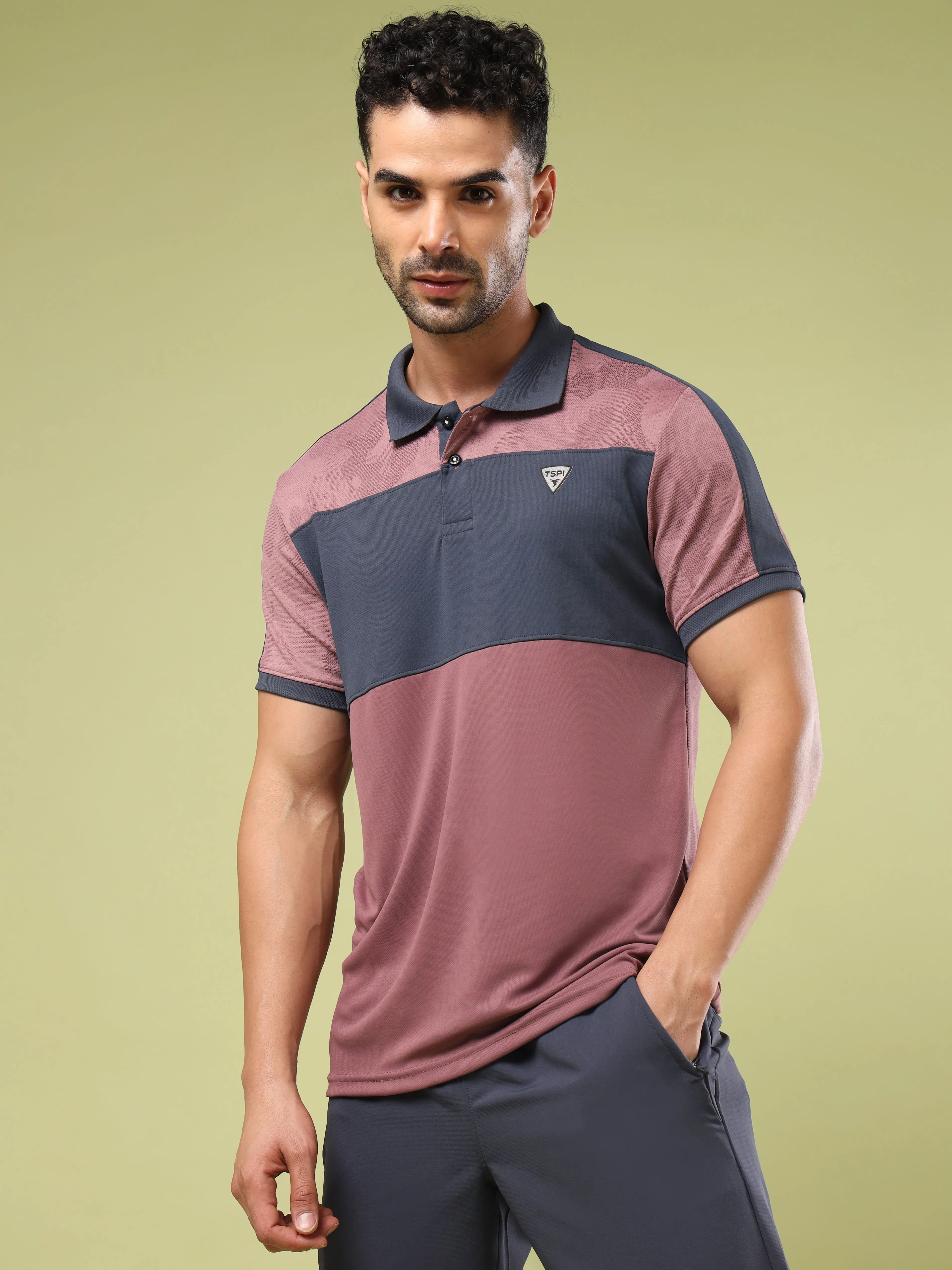 Men Colorblock Slim Fit Polo Sports T-shirt with DOUBLE COOL