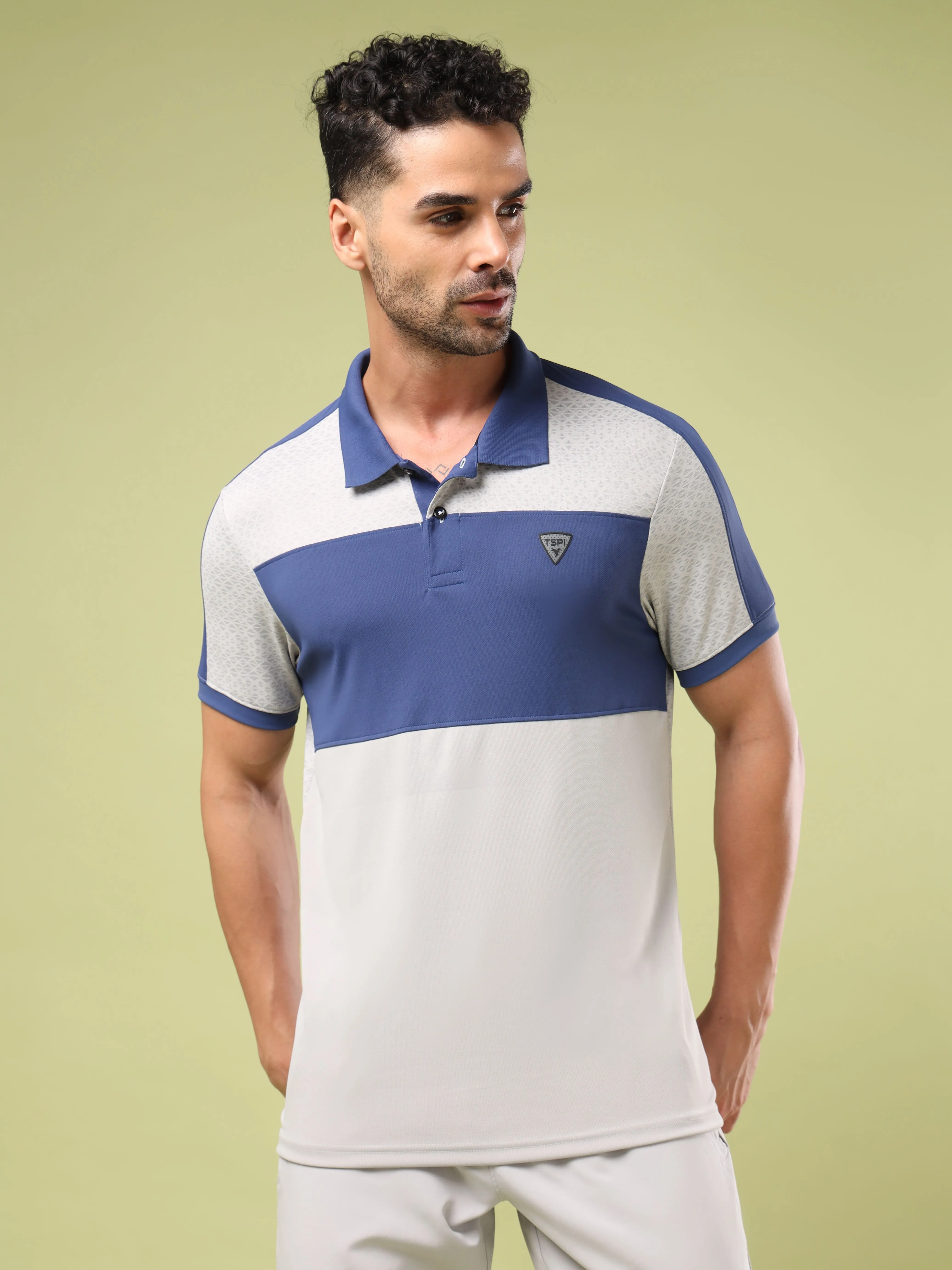 Men Colorblock Slim Fit Polo Sports T-shirt with DOUBLE COOL