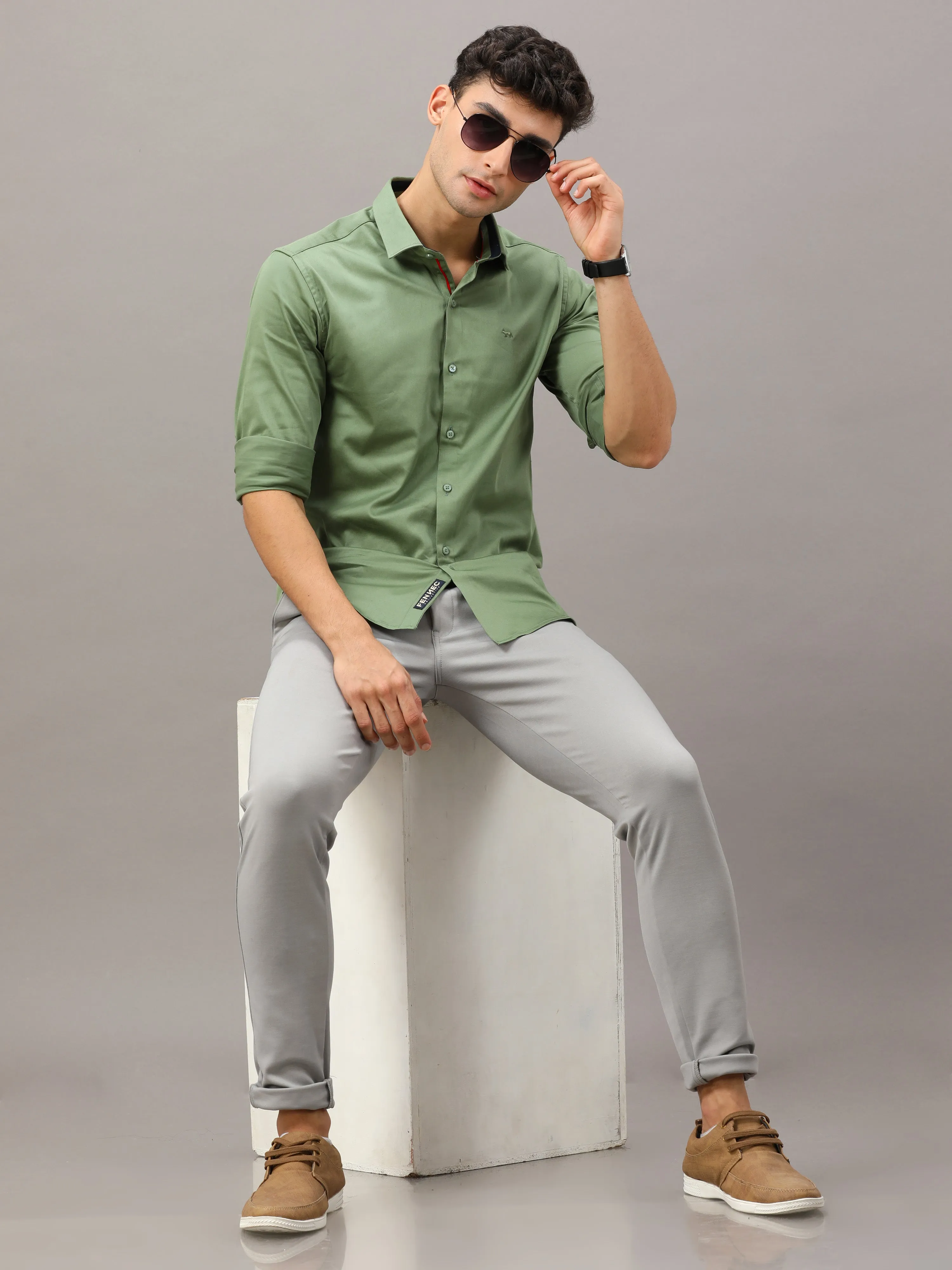 Plain Green Shirt Full Sleeve