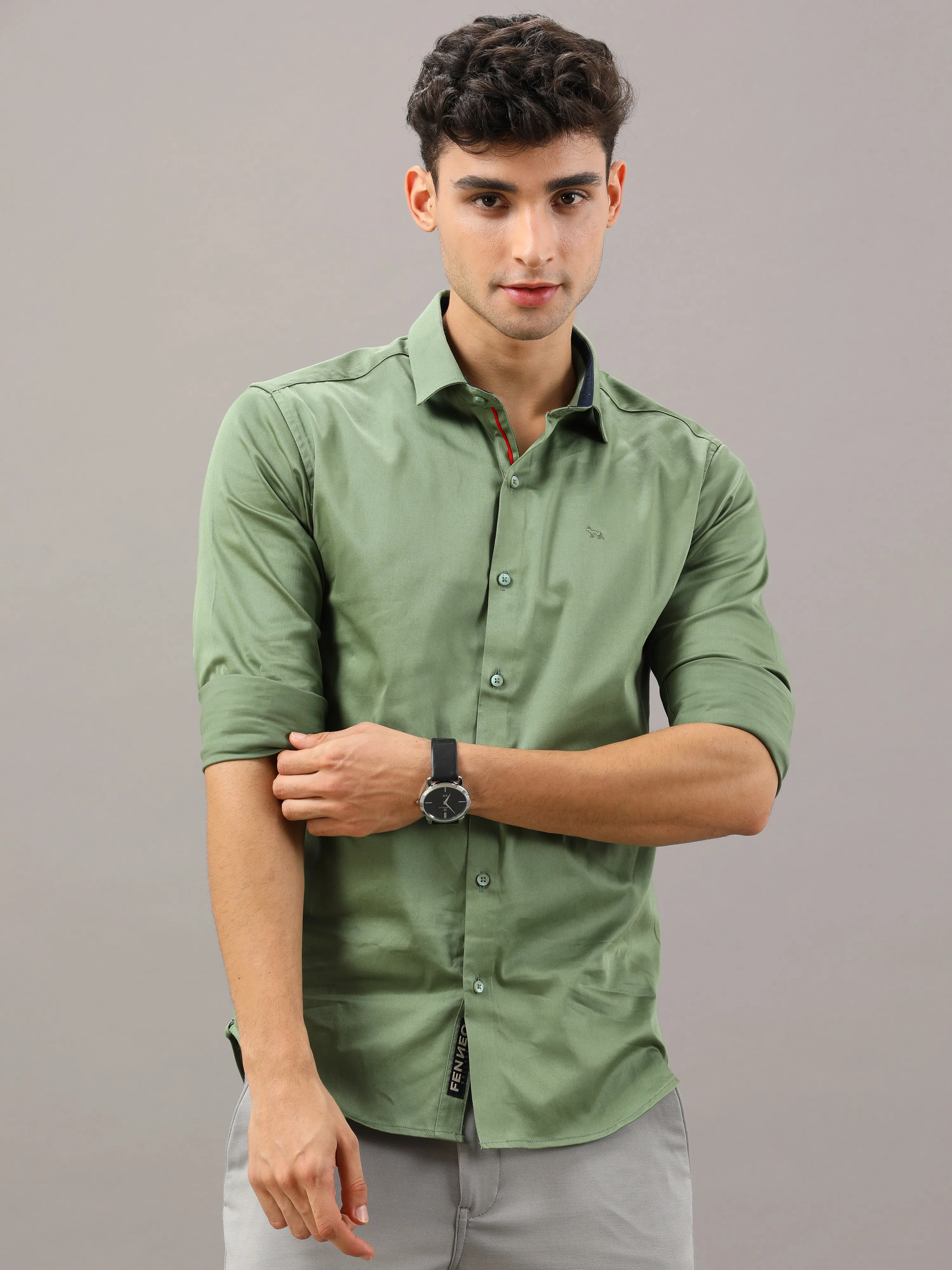 Plain Green Shirt Full Sleeve