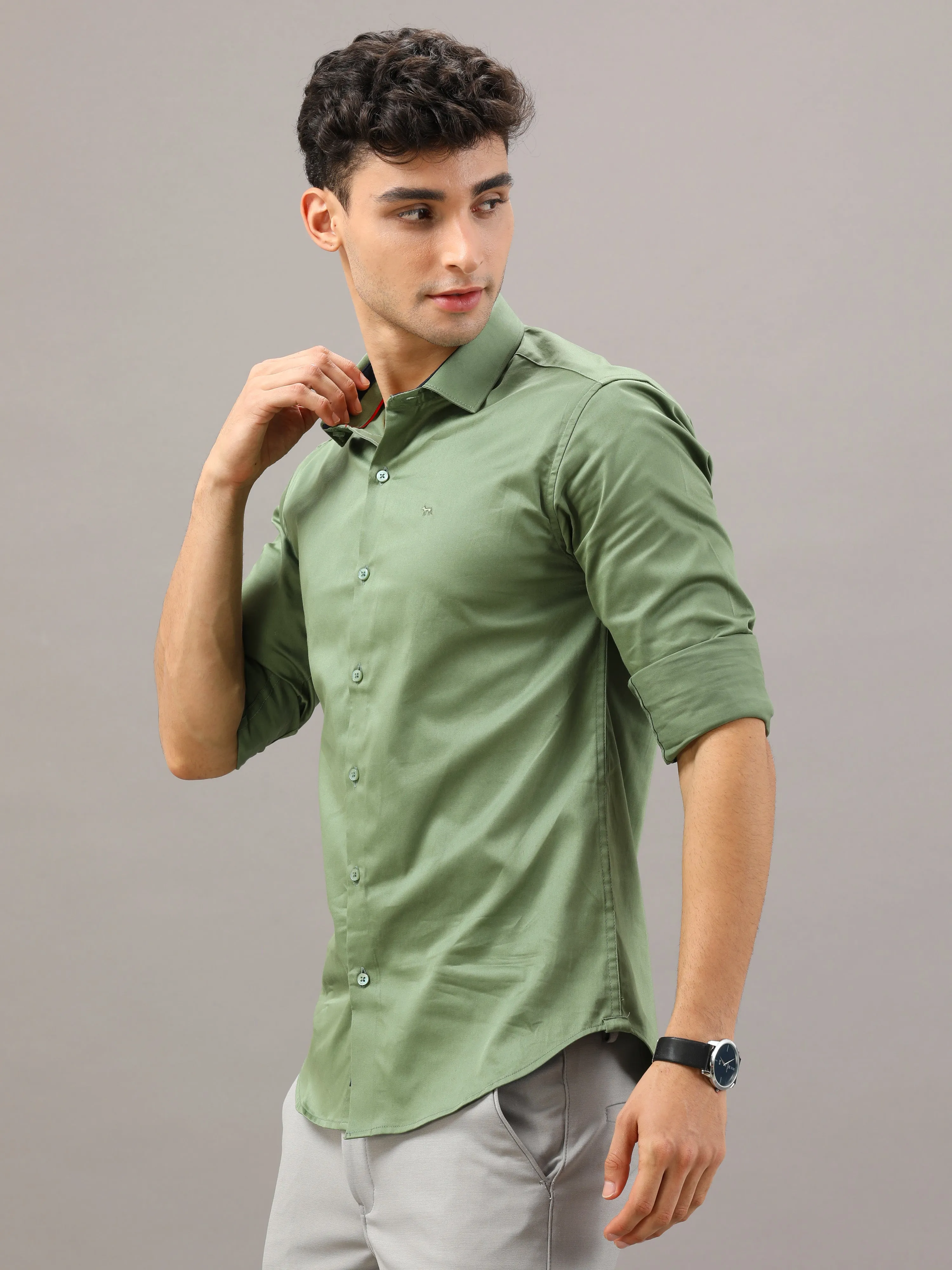 Plain Green Shirt Full Sleeve