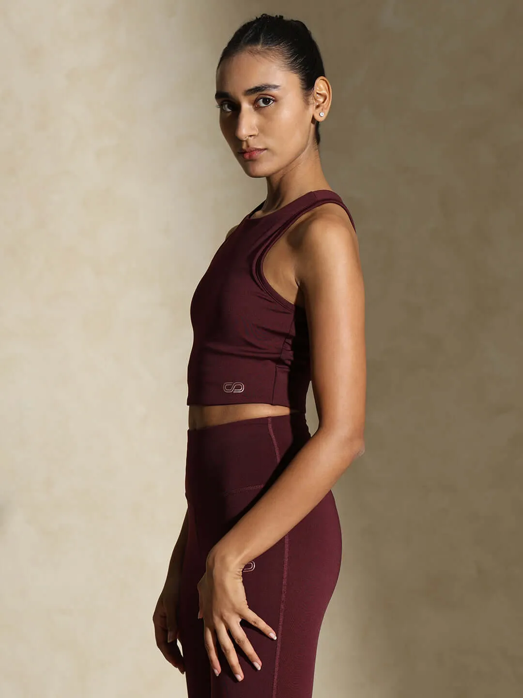 Plum Keyhole Back Crop Top with Clasp & 7/8 Leggings