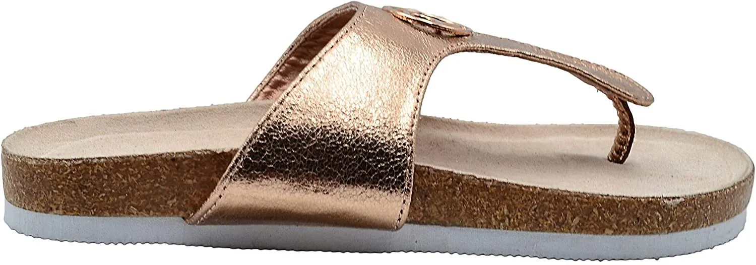 Rampage Girls Big Kid Shimmer Metallic Footbed Slide Sandal with Logo - Fashion Summer Shoes