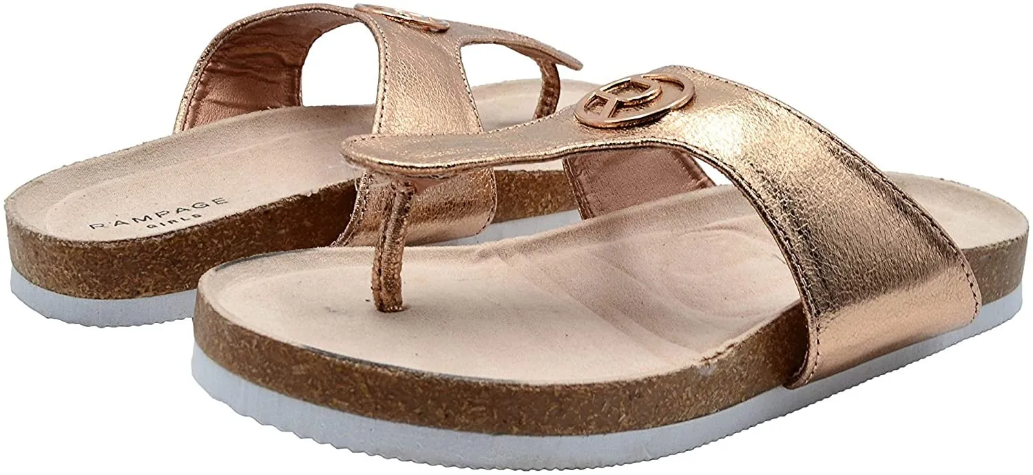 Rampage Girls Big Kid Shimmer Metallic Footbed Slide Sandal with Logo - Fashion Summer Shoes