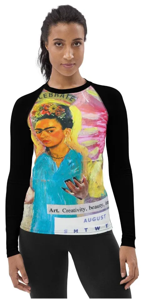 Sunheart Frida Collage Artsy Calendar Sport  Women's Rash Guard Swim Top Make a Splash XS-3X