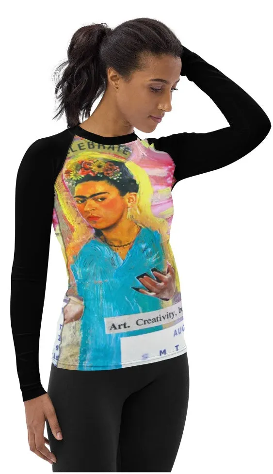 Sunheart Frida Collage Artsy Calendar Sport  Women's Rash Guard Swim Top Make a Splash XS-3X