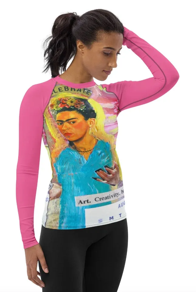 Sunheart Frida Collage Artsy Calendar Sport  Women's Rash Guard Swim Top Make a Splash XS-3X