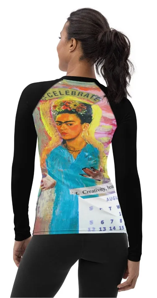 Sunheart Frida Collage Artsy Calendar Sport  Women's Rash Guard Swim Top Make a Splash XS-3X