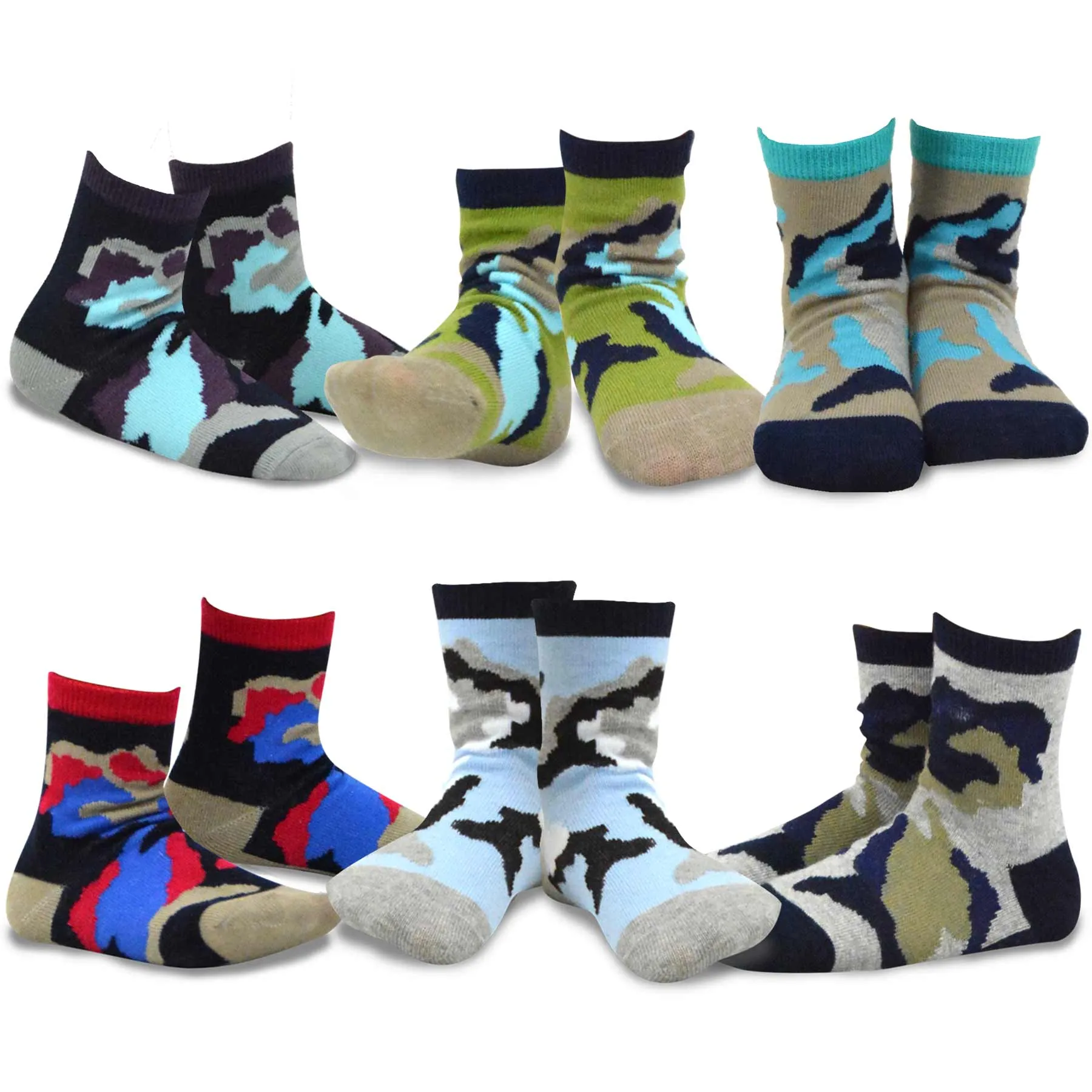 TeeHee Socks Kid's Casual Cotton Short Crew Bold Lines Sport/Camo 12-Pack Gift Box (70876)