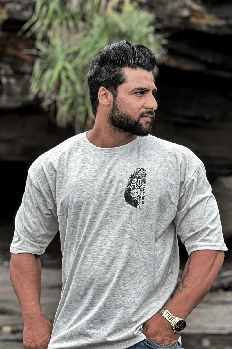 THE SON OF ANJANA LORD HANUMAN Oversized T-shirt (Grey Melange)