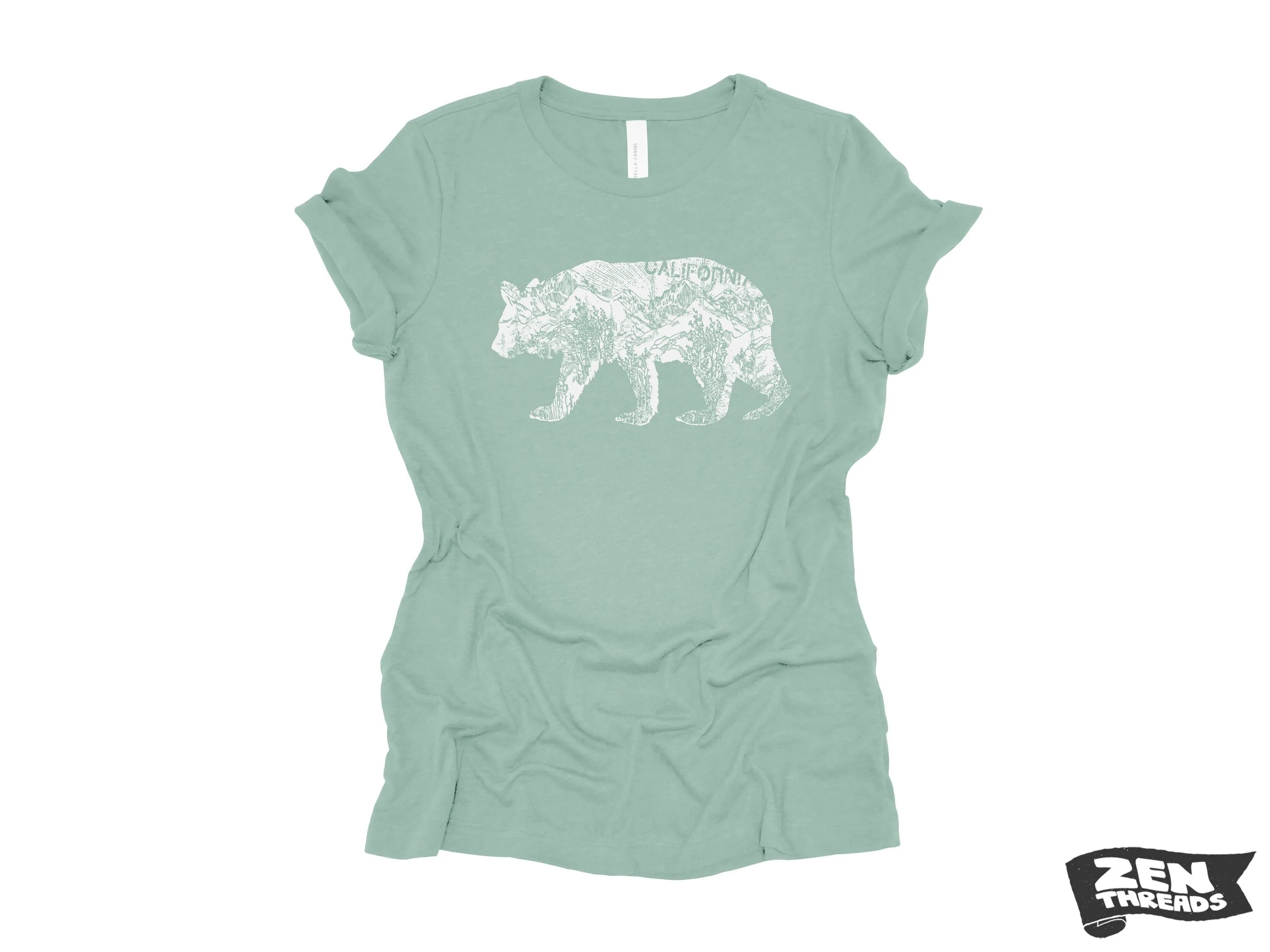 Womens California BEAR T-Shirt eco printed Relaxed fit crew the ladies (  Colors Available) travel west coast Hollywood Yosemite redwoods