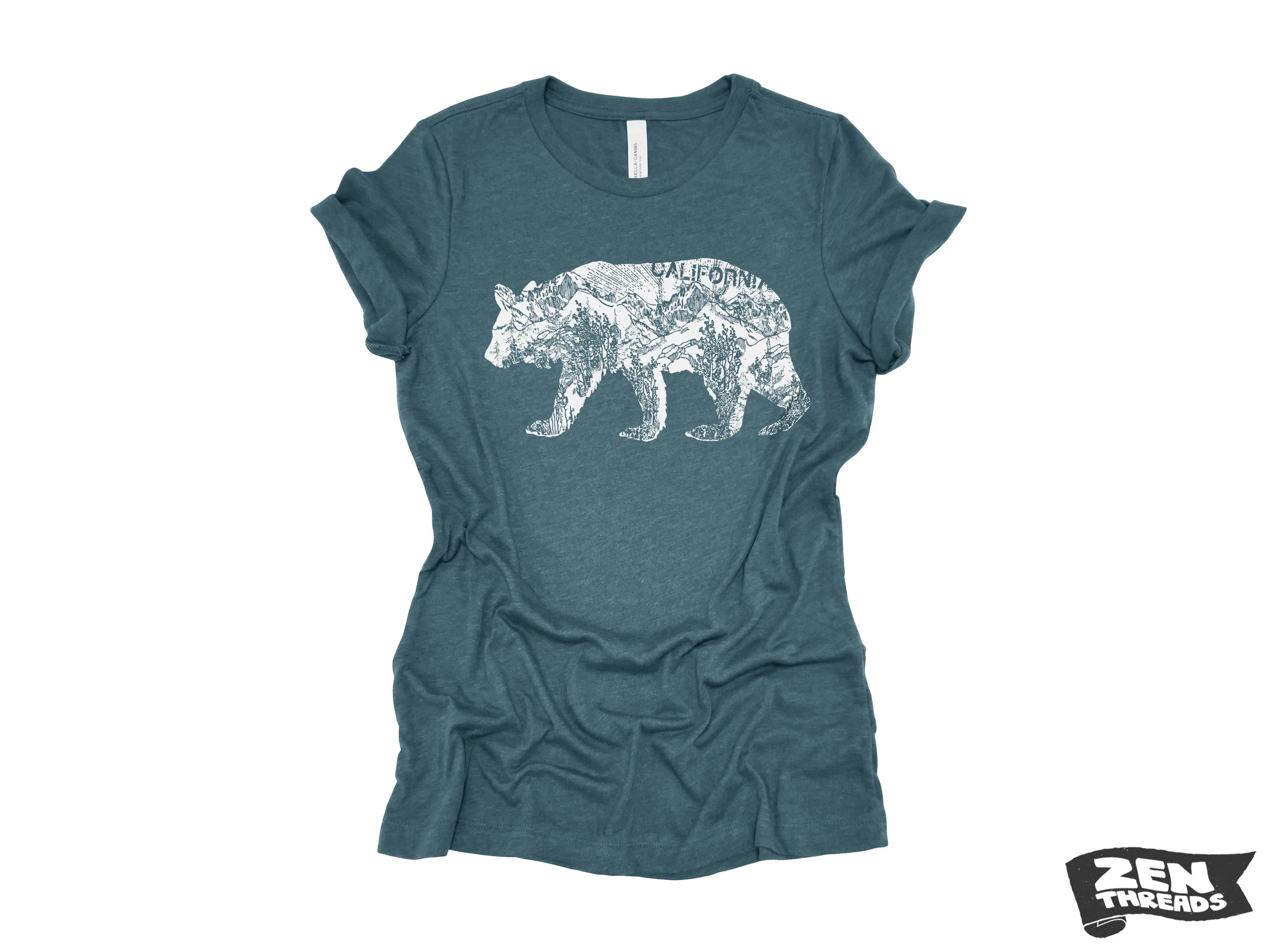 Womens California BEAR T-Shirt eco printed Relaxed fit crew the ladies (  Colors Available) travel west coast Hollywood Yosemite redwoods