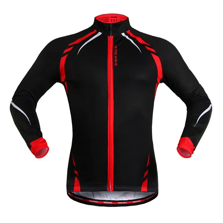 WOSAWE Black Red Long Sleeve Cycling Jersey Top